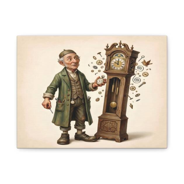 When Time Escapes the Clockmaker – Whimsical Horologist Wall Art